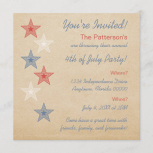 Étoiles patriotiques 4 juillet Invitation