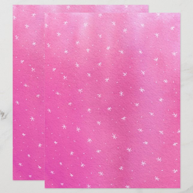 Étoiles peintes à la main sur Blends rose papier à (Devant / Derrière)