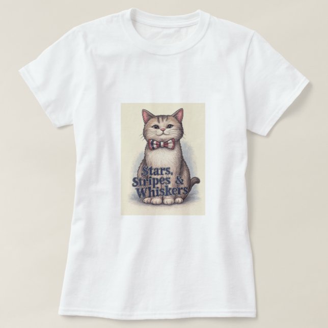 Étoiles, rayures et Whiskers - T-shirt Chat Patrio (Design devant)