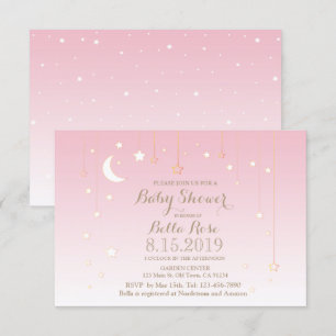 étoiles rose lune fille douche bébé invitations
