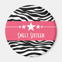 Étoiles roses Zèbre Imprimer Sweet 16 Magnet