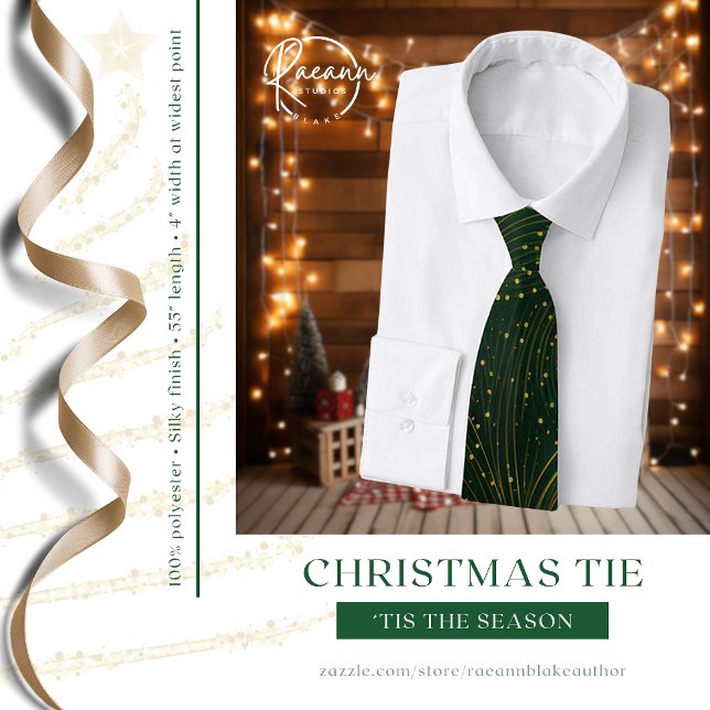 Étoiles vertes et dorées/rayures Cravate de Noël (Créateur téléchargé)