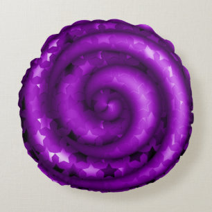 Étoiles violettes foncées torsadées Coussin rond