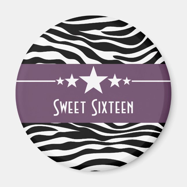 Étoiles violettes Zebra Imprimer Sweet 16 Magnet (Devant)