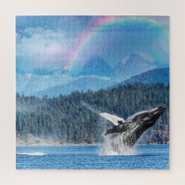 Étonnante baleine à bosse brisant le puzzle arc-en (Vertical)