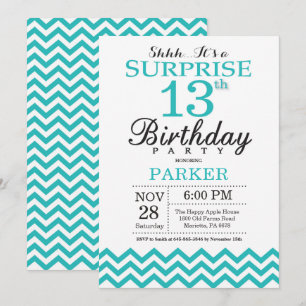 Étonnez la 13ème invitation Teal Chevron