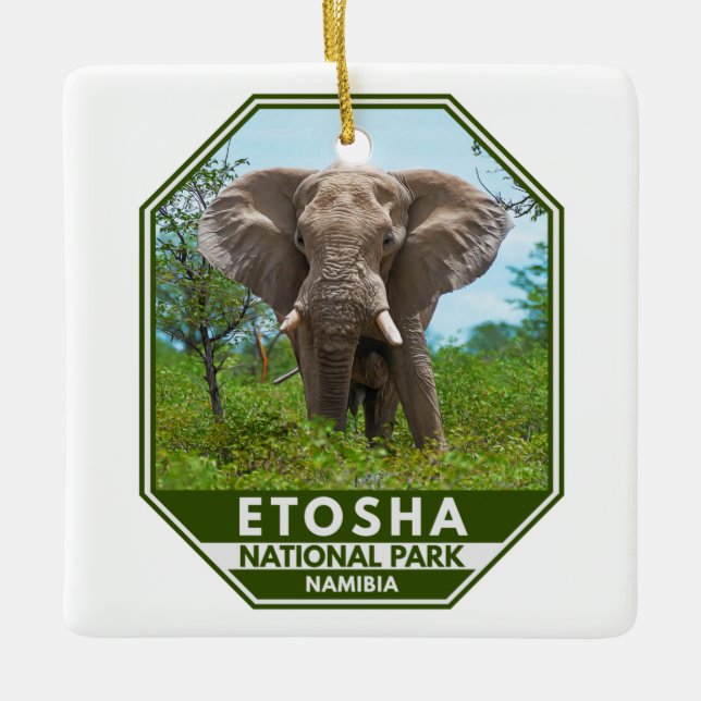 Etosha National Park Namibia Elephant Watercolor Ceramic Ornament (Front)