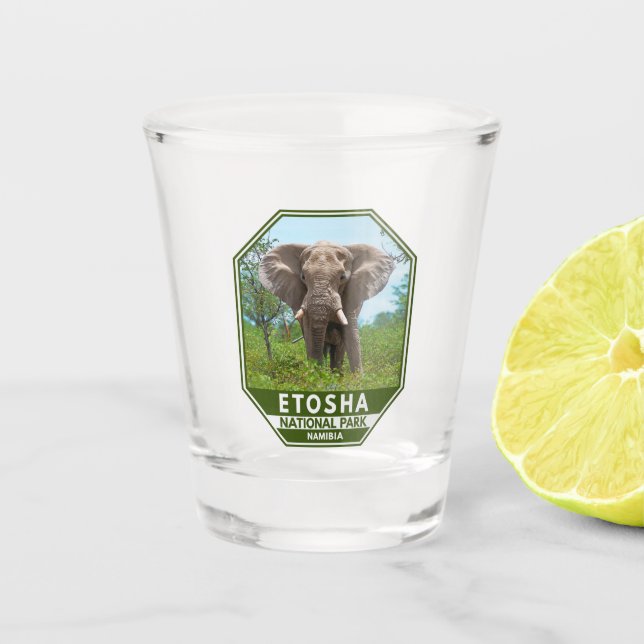 Etosha National Park Namibia Elephant Watercolor Shot Glass (Front)