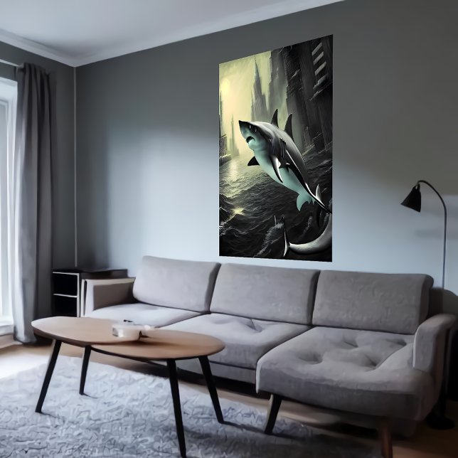 Étrange requin en ville | AI Art Poster (Créateur téléchargé)