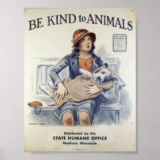 Être gentil envers les animaux - Poster vintage