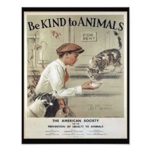 Être gentil envers les animaux - Poster vintage