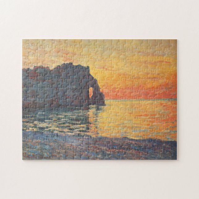Etretat Cliff d'Aval Sunset Monet Fine Art Jigsaw Puzzle (Horizontal)