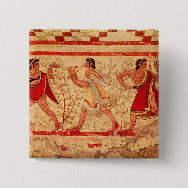 Etruscan musicians 2 inch square button (Front)