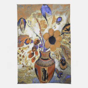 Etruscan Vase with Flowers, Redon Kitchen Towel