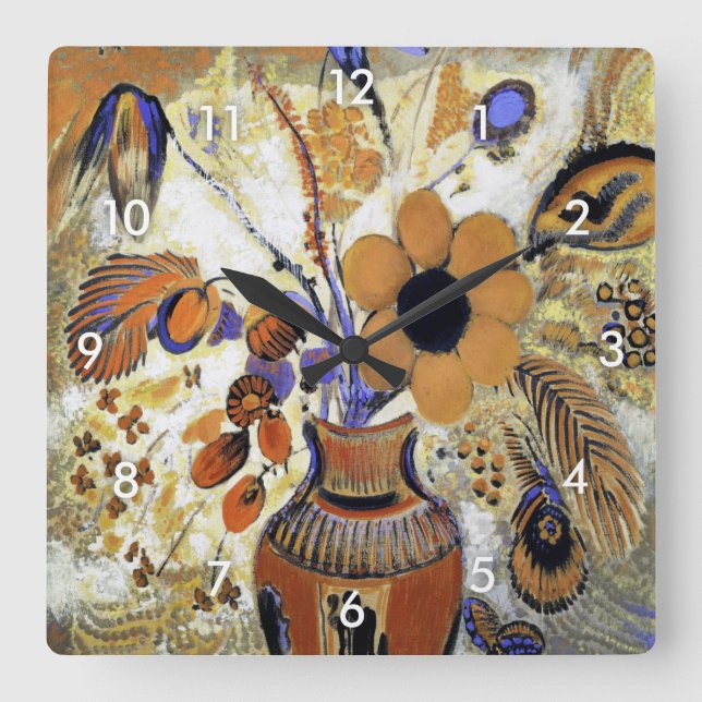 Etruscan Vase with Flowers, Redon Square Wall Clock (Front)