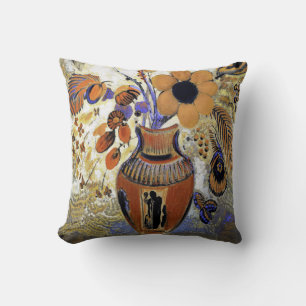 Etruscan Vase with Flowers, Redon Throw Pillow