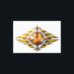 Etude12. Gateway 3d. Canvas Print<br><div class="desc">A unique artistic duo titled "Etude12. Gateway, " showcasing the evolution from a minimalist 2D vector symbol to a high-fidelity 3D conceptual masterpiece. The original graphic features bold geometric lines in yellow and red, while the 3D improvisation breathes life into the design, reimagining it as an ancient artifact crafted from...</div>