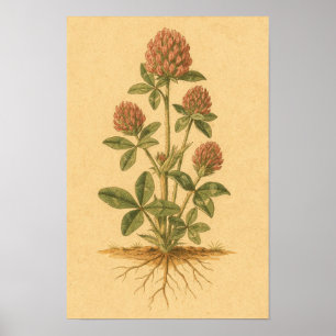Étude botanique de trèfle rouge – Affiche 12 x 18