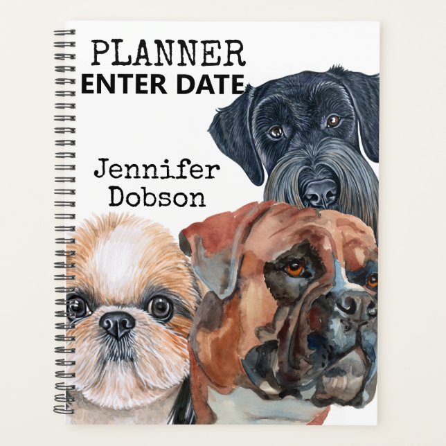 Étudiant planificateur avec chiens d'aquarelle (Devant)