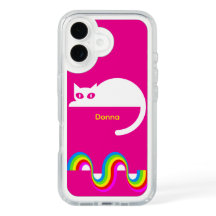 Étui arc-en-ciel chat blanc – Fuchsia