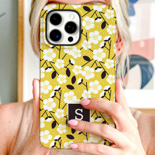 Étui de monogramme floral moutarde