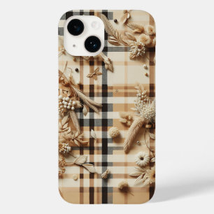 Étui de téléphone à carreaux beige de luxe avec fl