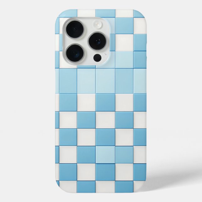 Étui de téléphone à carreaux bleu clair et blanc c (Verso)