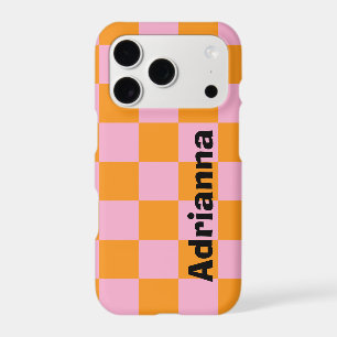Étui de téléphone à carreaux rose pastel et orange
