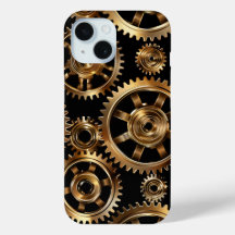 Étui de téléphone à engrenages Steampunk dorés