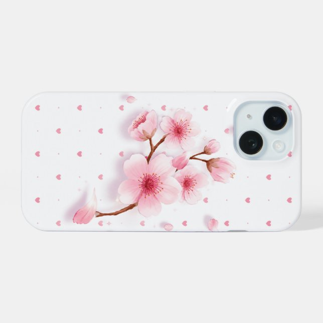 Étui de téléphone à fleurs de cerisier rose. (Verso Horizontal)