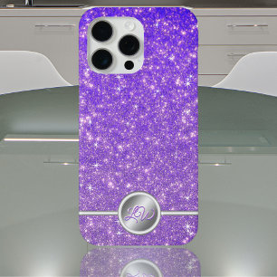 Étui de téléphone à monogramme scintillant violet
