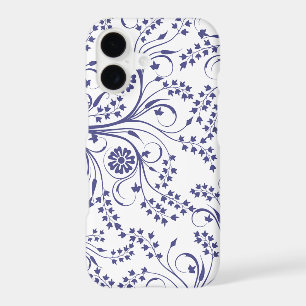 Étui de téléphone à motif damassé de vigne bleue e