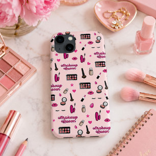 Étui de téléphone à motif de maquillage rose