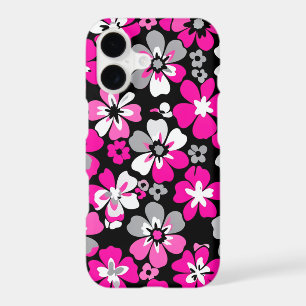 Étui de téléphone à motif floral moderne rose gris