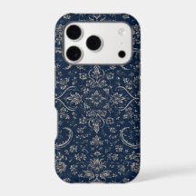 Étui de téléphone à motif floral persan bleu marin