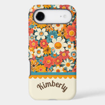 Étui de téléphone à motif floral rétro – Nom perso
