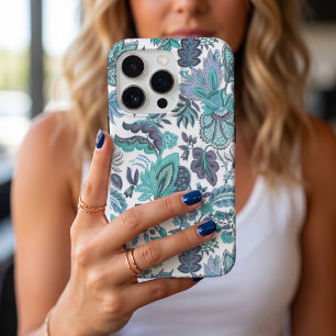 Étui de téléphone à motif floral vintage Blue Boho