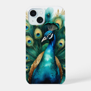 Étui de téléphone à plumes de paon à l'aquarelle é
