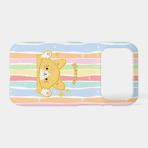 Étui de téléphone à rayures pastel et chat mignon