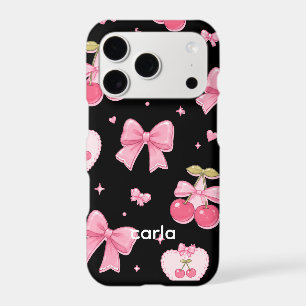 Étui de téléphone à rubans roses mignons et cerise