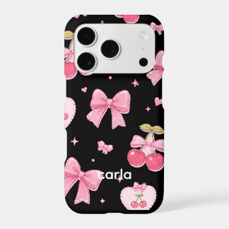 Étui de téléphone à rubans roses mignons et cerise