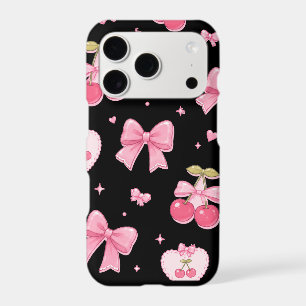 Étui de téléphone à rubans roses mignons et cerise