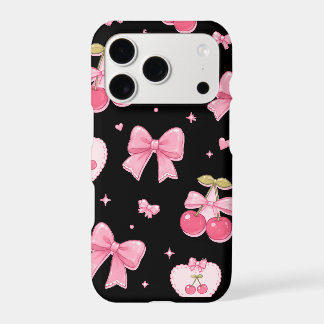 Étui de téléphone à rubans roses mignons et cerise