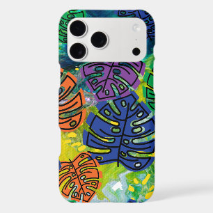 Étui de téléphone abstrait Monstera tropical color