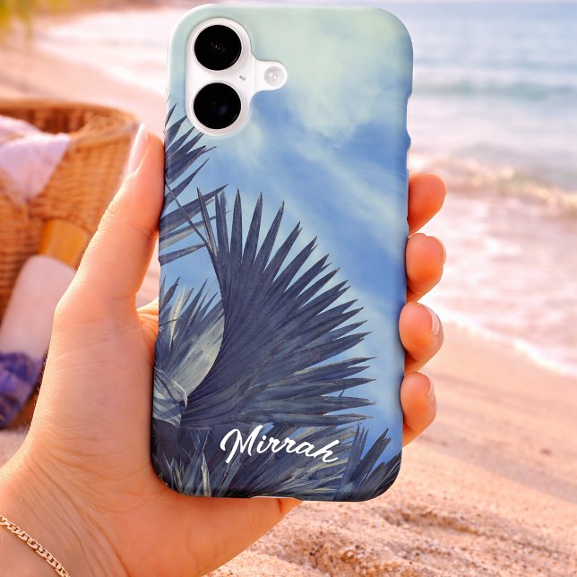 Étui de téléphone avec palmier de Floride Ajouter  (Florida Palm Leaves Add Your Name Phone Case)