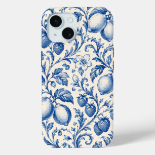 Étui de téléphone bleu à motifs de chinoiserie de