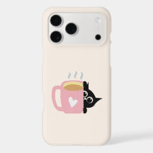 Étui de téléphone Chat Noir Tenant une Tasse Cœur 