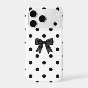 Étui de téléphone chic noir avec nœud et pois pour