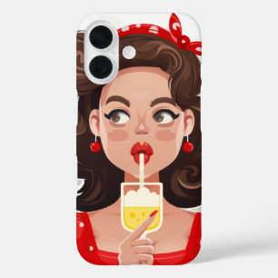 Étui de téléphone Cocktail Fille Rétro Mignonne