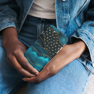Étui de téléphone en agate sarcelle et léopard – O